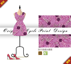 矢量叶子七星瓢虫四方连续