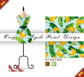 矢量芭蕉叶香蕉四方连续