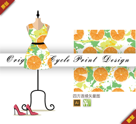 矢量水果柑橘四方连续