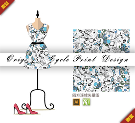 抽象几何蝴蝶四方连续