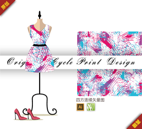 抽象涂鸦线条四方连续