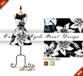 传统中国风百合四方连续