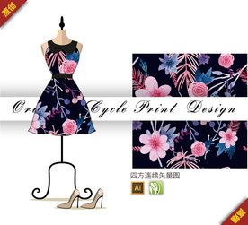 矢量山茶花夹竹桃四方连续