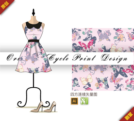 唯美蝴蝶树叶四方连续