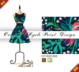 清新仙人掌绿色四方连续