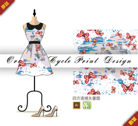 矢量蝴蝶花卉四方连续