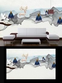 山水麋鹿电视背景墙
