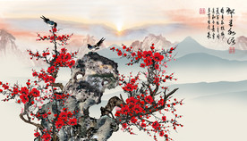 原创高清手绘梅花喜鹊装饰画壁画