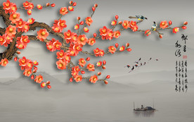 原创高清梅花喜鹊装饰画背景画