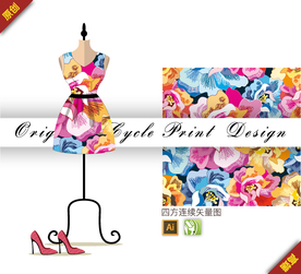 传统中国风涂鸦牡丹四方连续