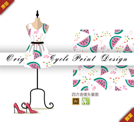 可爱西瓜水果四方连续