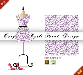 单色简约花卉四方连续