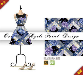 矢量樱花绣球花几何四方连续