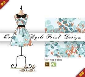 抽象简约牡丹四方连续