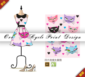 可爱卡通粉色猫咪四方连续