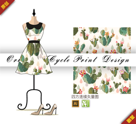 矢量仙人掌植物四方连续