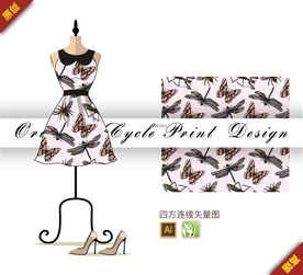 矢量昆虫蝴蝶蜻蜓四方连续