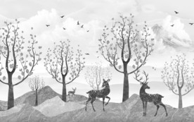 麋鹿新灰色山水画 tif分层