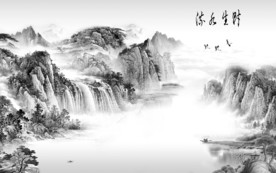 新中式灰色新山水画 tif分层