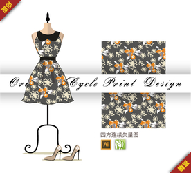 抽象简约玉兰木槿四方连续