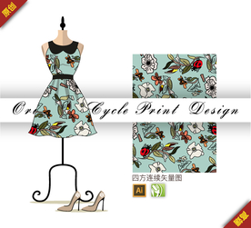 传统茉莉花君子兰四方连续