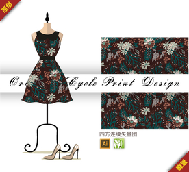 矢量栀子花紫薇花四方连续