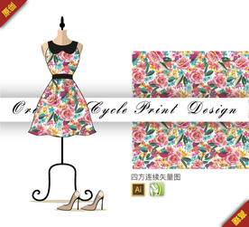 传统月季桂花四方连续