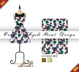 传统中国风玫瑰四方连续