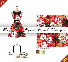 矢量棕蒲木槿四方连续