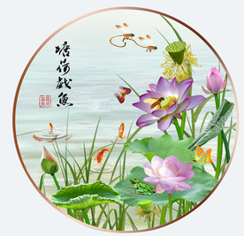 原创高清荷花装饰画背景墙