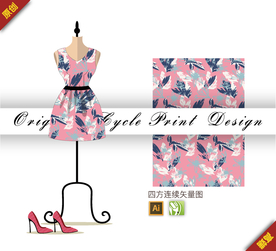 矢量抽象花卉剪影四方连续