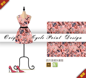 传统睡莲杜鹃花四方连续