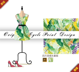 清新热带雨林棕蒲四方连续