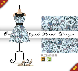 传统山茶花茉莉花四方连续