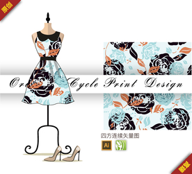 矢量简约玫瑰剪影四方连续