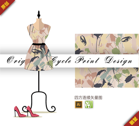 抽象涂鸦色块眼睛四方连续