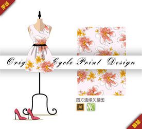 传统茉莉花杜鹃花四方连续