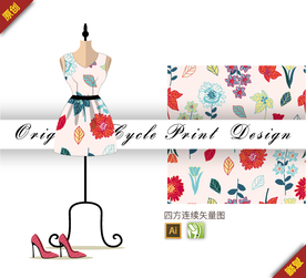 矢量木芙蓉水仙郁金香四方连续