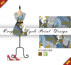 抽象针叶棕蒲树叶四方连续