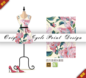 传统油画笔触牡丹四方连续