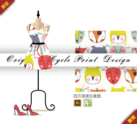 可爱卡通动物头像四方连续