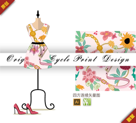 矢量向日葵牡丹皮带四方连续