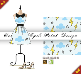 可爱卡通闪电雷雨四方连续