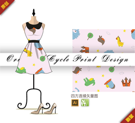 可爱卡通动物城堡四方连续