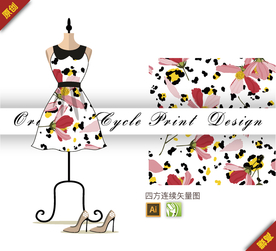 矢量扶桑蜜蜂四方连续