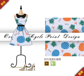 卡通水果菠萝四方连续