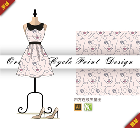 抽象简约时尚女人人像四方连续