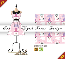 可爱卡通绵羊四方连续