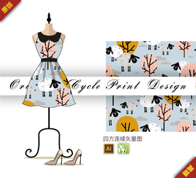 可爱卡通涂鸦羊四方连续