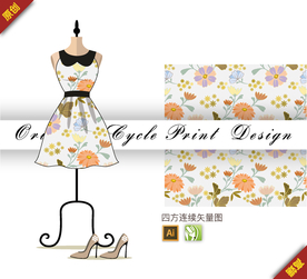 唯美淡雅菊花四方连续